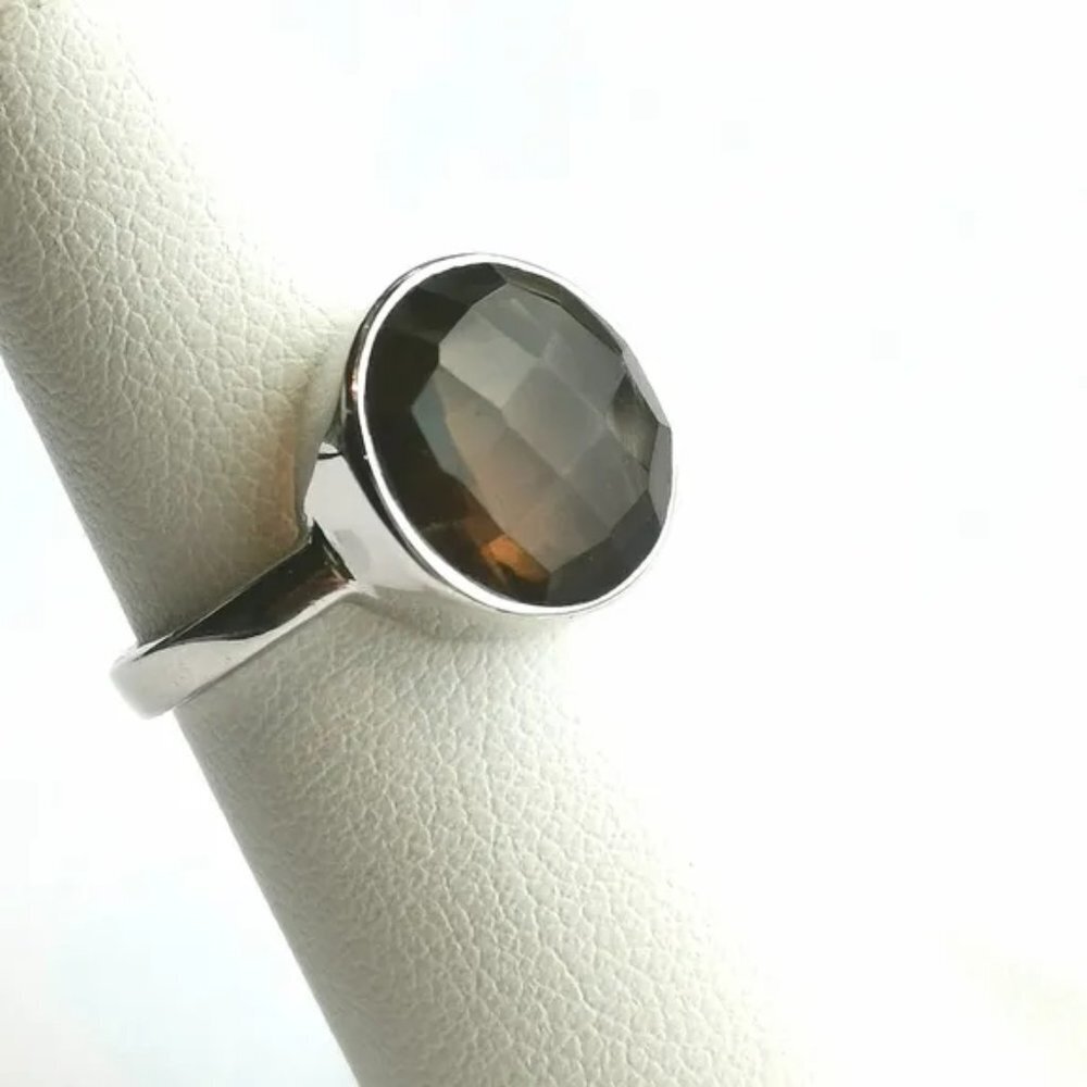 Sterling silver checkerboard cut Smokey Topaz Smoky Quartz ring - Picture 5 of 6